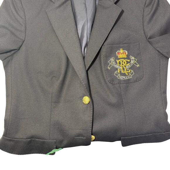 Ralph Lauren Blue Label Navy Wool Blazer Size 12 Embroidered Beaded RL Logo - Picture 7 of 10